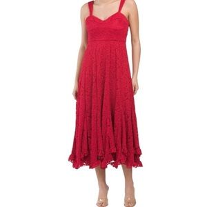 HUTCH Sleeveless Sweetheart Neck Ruffle Hem Stretch Knit Lace Dress, Red, Size 6